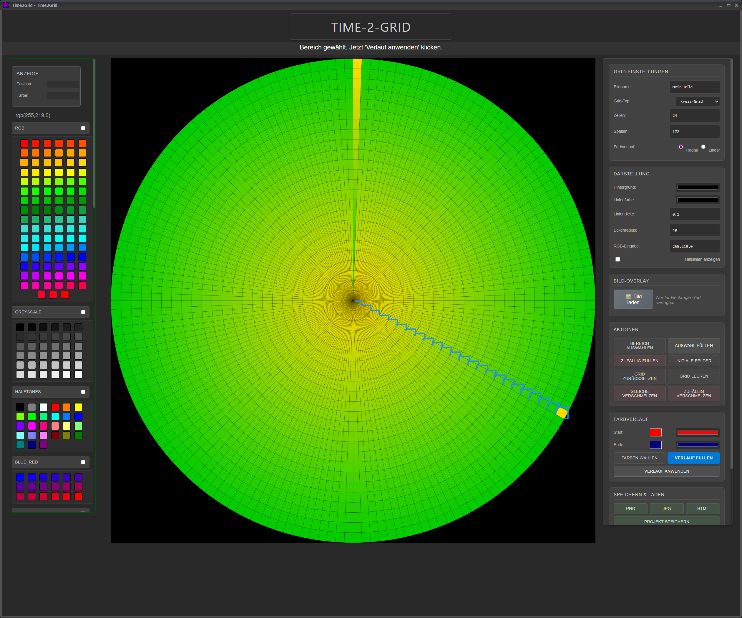 Beispiel für Bereichsauswahl im Grid
