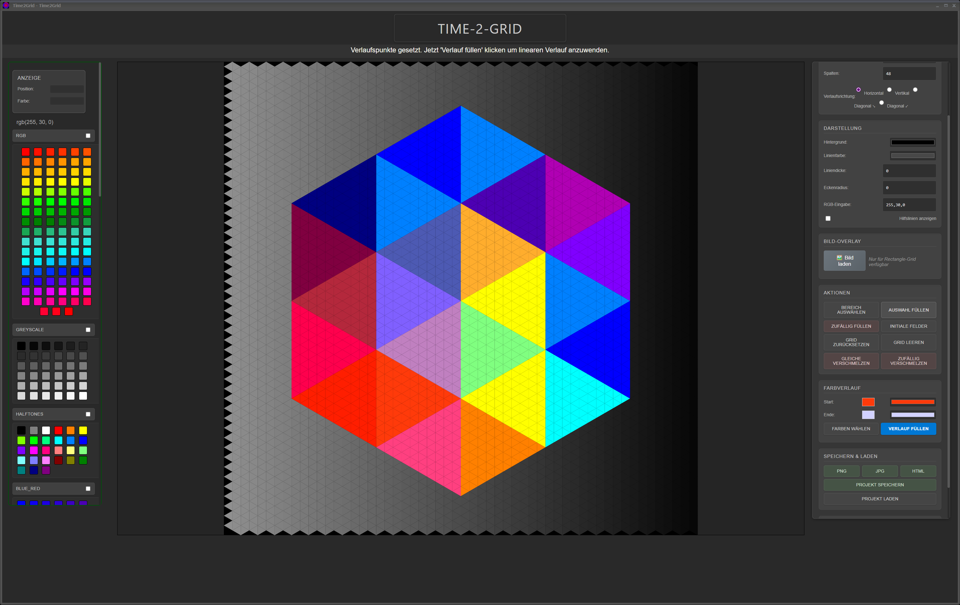 Time2Grid Hauptoberfläche - Übersicht aller Bedienelemente